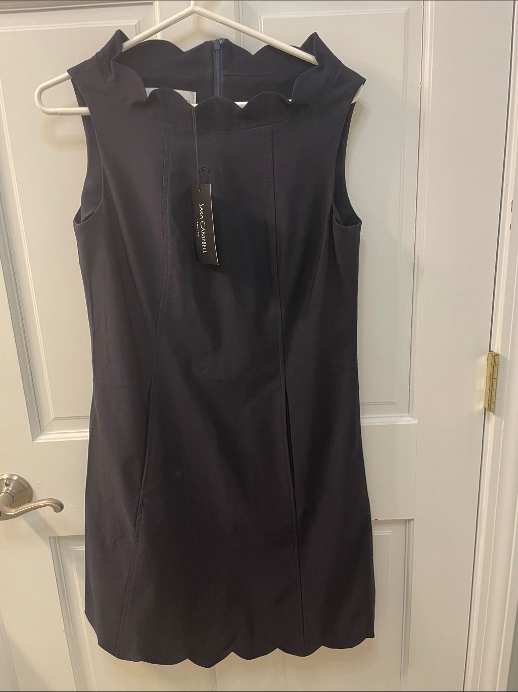 Sara Campbell Dark Navy Scalloped Neckline Sleeveless Dress Nwt